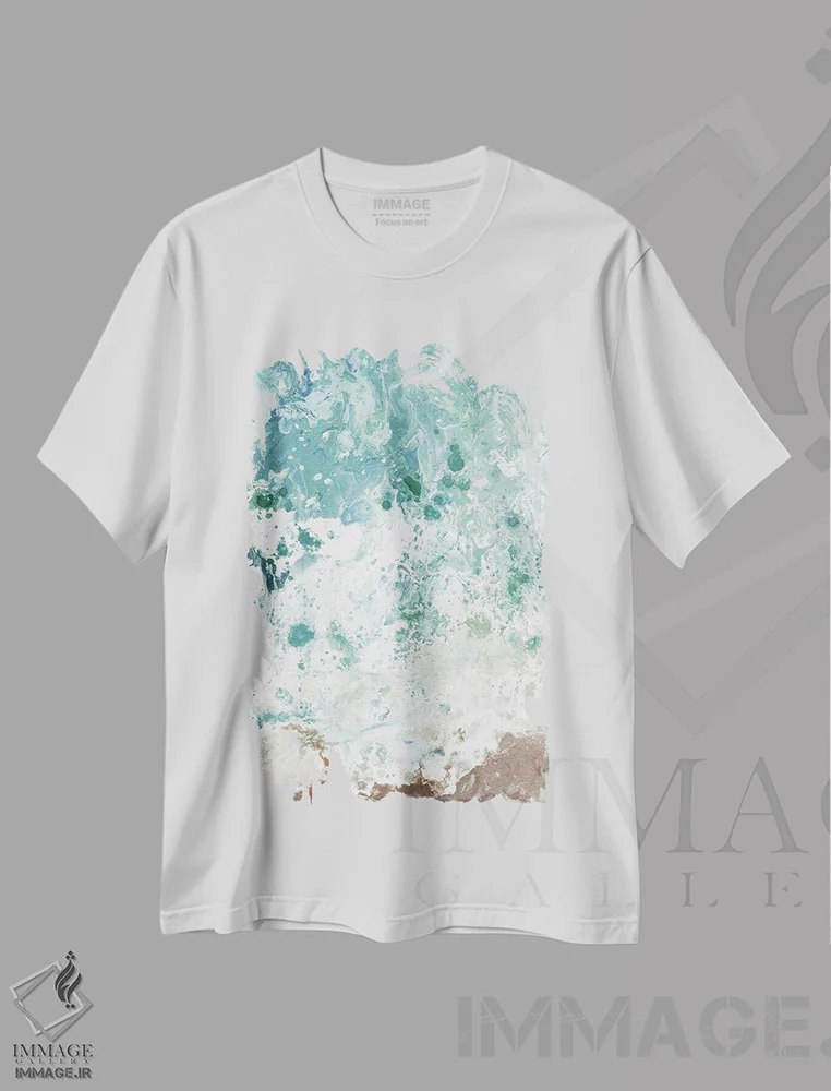تیشرت سفید طرح دار انتزاع موج اقیانوسی ۲، آبستره اثر مارسی چپمن | immage.ir