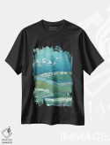 تیشرت مشکی طرح دار کوه نما آبی ۱، آبستره اثر مارسی چپمن | فروشگاه ایماژ