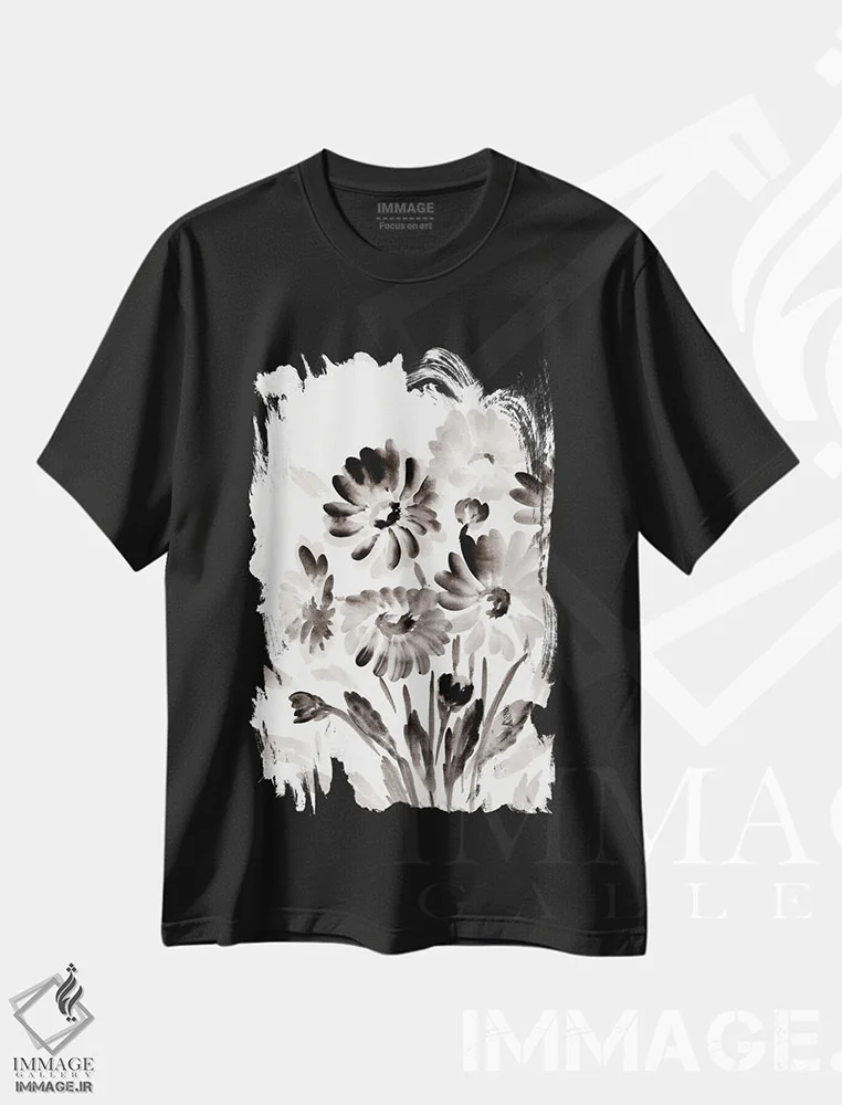 تیشرت مشکی طرح دار بابونه های مشکی ساده، آبستره اثر مارسی چپمن | immage.ir