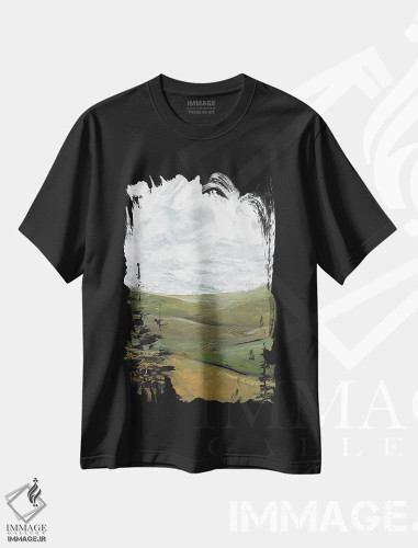 تیشرت مشکی طرح دار همیشه سبز، آبستره اثر مارسی چپمن | فروشگاه ایماژ