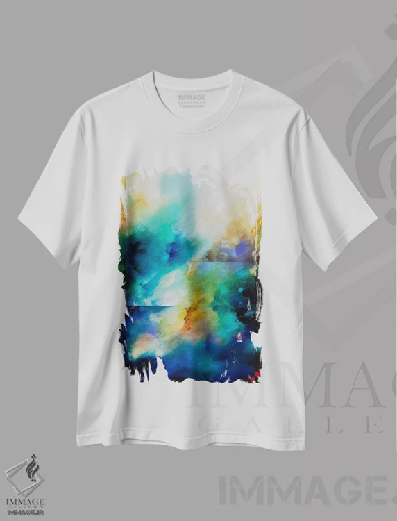 تیشرت سفید طرح دار نسیم آبی اثر استودیو CH | فروشگاه ایماژ