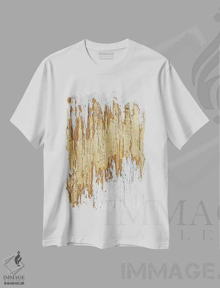 تیشرت سفید طرح دار مسیر طلایی اثر نیکی چوهان | فروشگاه ایماژ