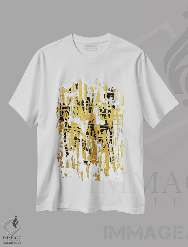 تیشرت سفید طرح دار خوشنویسی ذوب شونده اثر نیکی چوهان | immage.ir