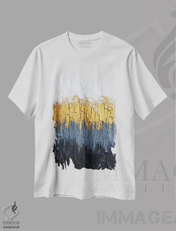 تیشرت سفید طرح دار تابش آفتاب میان تاریکی اثر نیکی چوهان | فروشگاه ایماژ