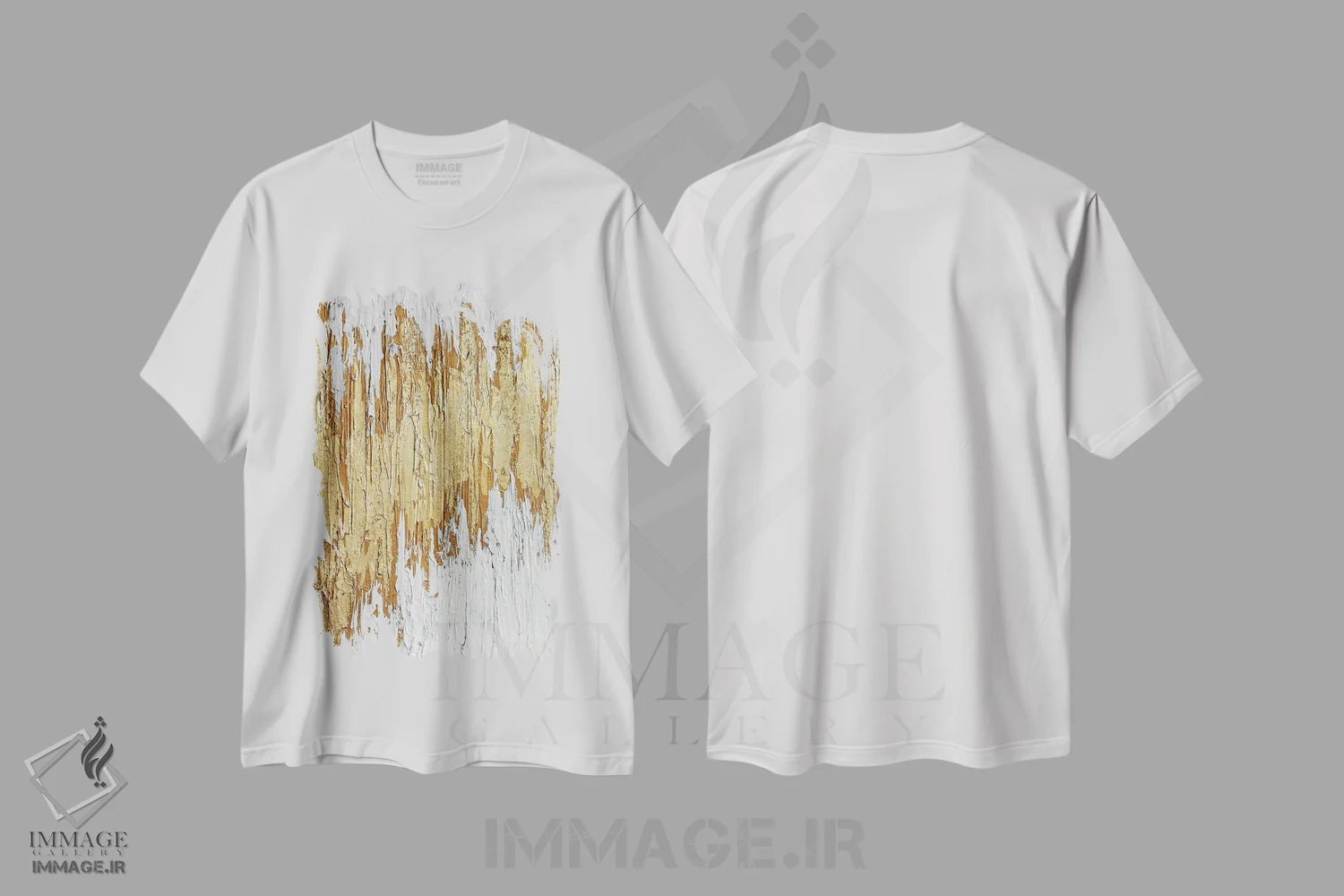 تیشرت سفید طرح دار مسیر طلایی اثر نیکی چوهان | فروشگاه ایماژ