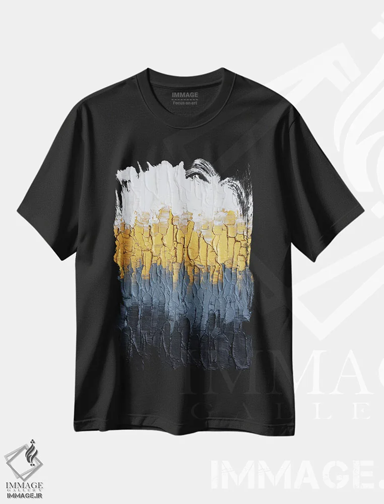 تیشرت مشکی طرح دار تابش آفتاب میان تاریکی اثر نیکی چوهان | immage.ir