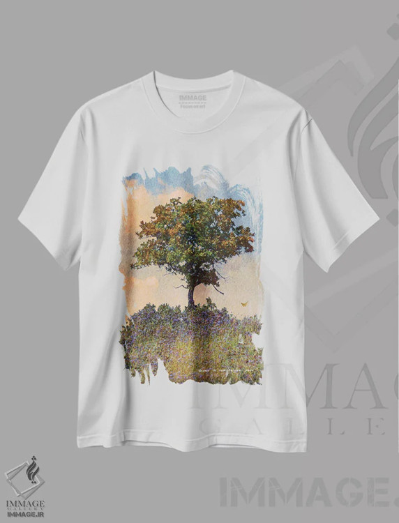 تیشرت سفید طرح دار درخت بلوط سمت راست، تزئینی اثر کریستوفر وست | فروشگاه ایماژ