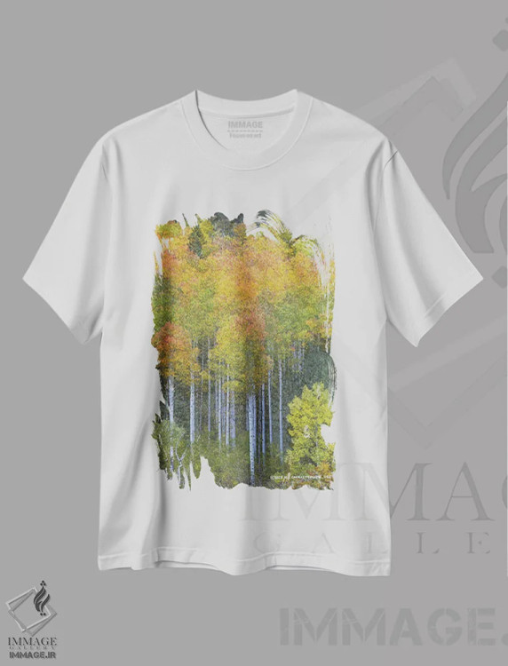 تیشرت سفید طرح دار سپیدار انتزاعی طبیعی، دکور کلبه و لژ اثر کریستوفر وست | فروشگاه ایماژ