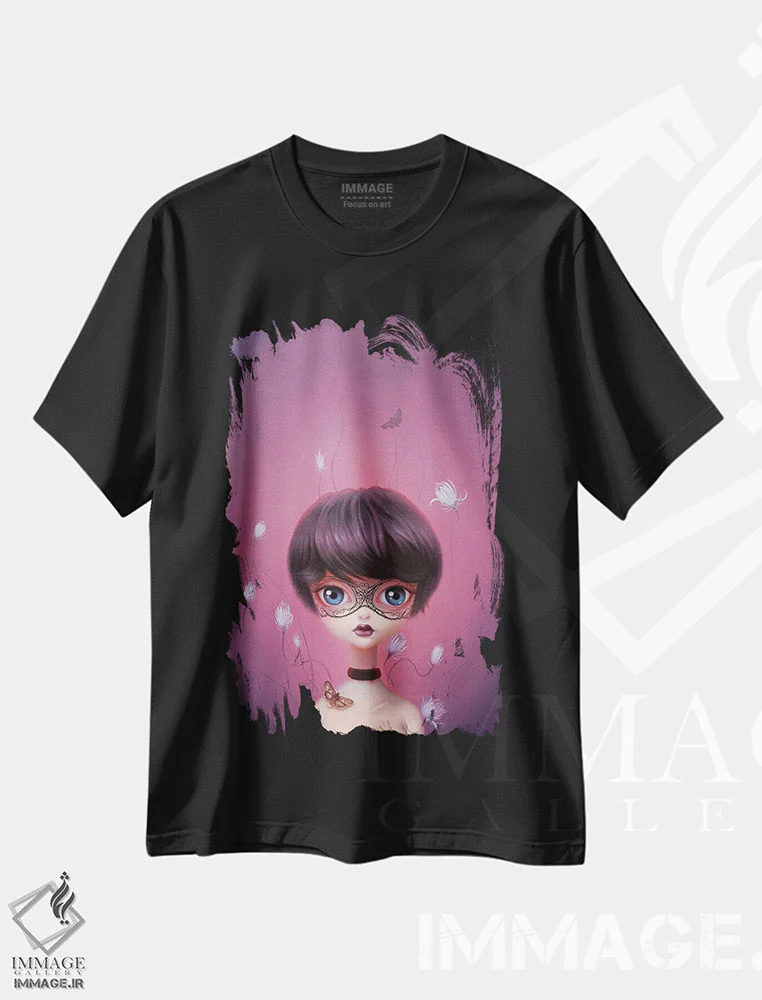 تیشرت مشکی طرح دار "سفر با چشمان بسته"، هنر فاخر معاصر اثر چن هونگژو | فروشگاه ایماژ