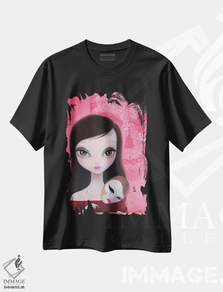 تیشرت مشکی طرح دار "سرانجام ماسک را از دست دادم"، هنر فاخر معاصر اثر چن هونگژو | immage.ir