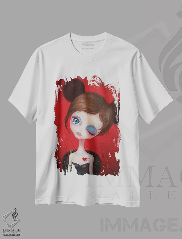 تیشرت سفید طرح دار "چه کسی می تواند قلبت را بشکند"، هنر فاخر معاصر اثر چن هونگژو | فروشگاه ایماژ