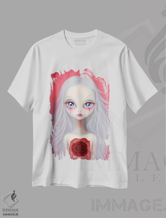 تیشرت سفید طرح دار "شکفتن دوبارهٔ گل های زخمی"، هنر فاخر معاصر اثر چن هونگژو | فروشگاه ایماژ