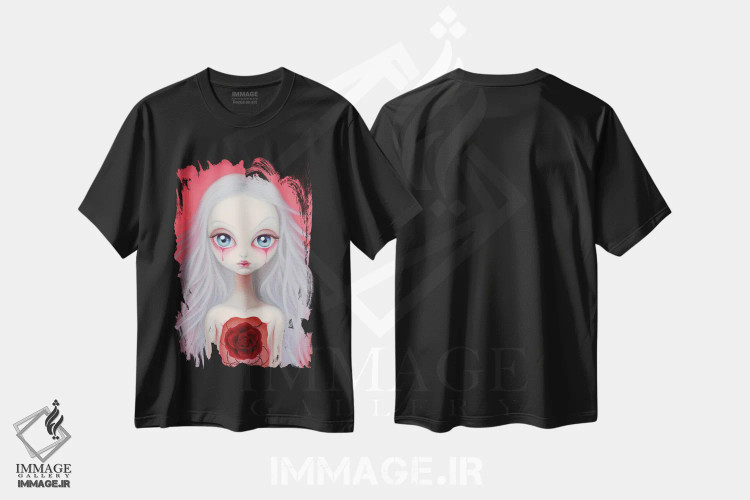 تیشرت مشکی طرح دار "شکفتن دوبارهٔ گل های زخمی"، هنر فاخر معاصر اثر چن هونگژو | immage.ir