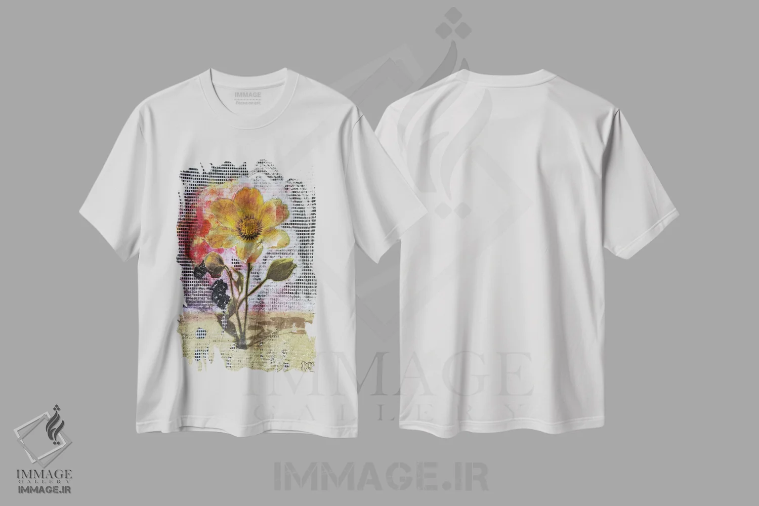 تیشرت سفید طرح دار "گل"، هنر خیابانی اثر سیسرو اسپین | فروشگاه ایماژ