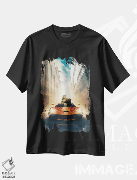 تیشرت مشکی طرح دار گربه مقلد، هنر دیجیتال اثر آدام کازینز | immage.ir