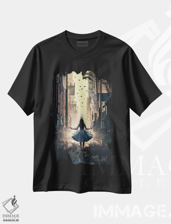 تیشرت مشکی طرح دار پر کشیدن، دکوراسیون جایگزین اثر آدام کازینز | فروشگاه ایماژ