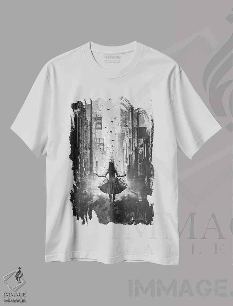 تیشرت سفید طرح دار پر کشیدن، دکوراسیون جایگزین اثر آدام کازینز | فروشگاه ایماژ