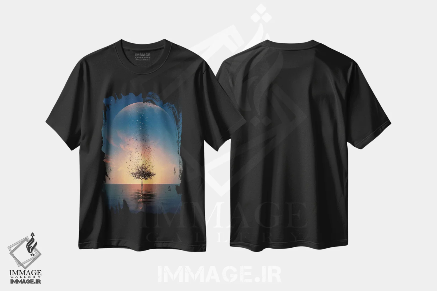 تیشرت مشکی طرح دار پرندگان آزاد، دکور ساحلی اثر آدام کازینز | فروشگاه ایماژ