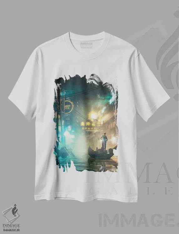 تیشرت سفید طرح دار آبراه های آینده، دکور آسیایی اثر آدام کازینز | فروشگاه ایماژ