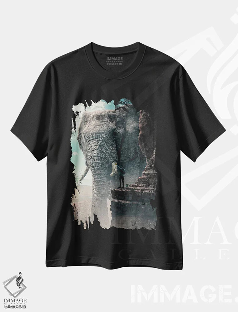 تیشرت مشکی طرح دار فیل غول پیکر، هنر دیجیتال اثر آدام کازینز | immage.ir