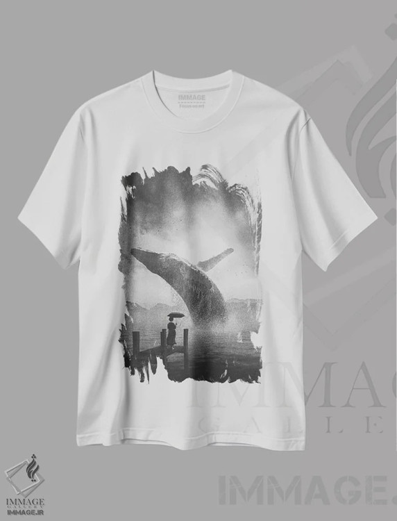 تیشرت سفید طرح دار نهنگ غول پیکر، دکور ساحلی اثر آدام کازینز | immage.ir