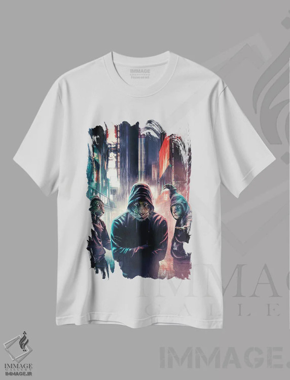 تیشرت سفید طرح دار گربه های کلاه دار، هنر دیجیتال اثر آدام کازینز | immage.ir