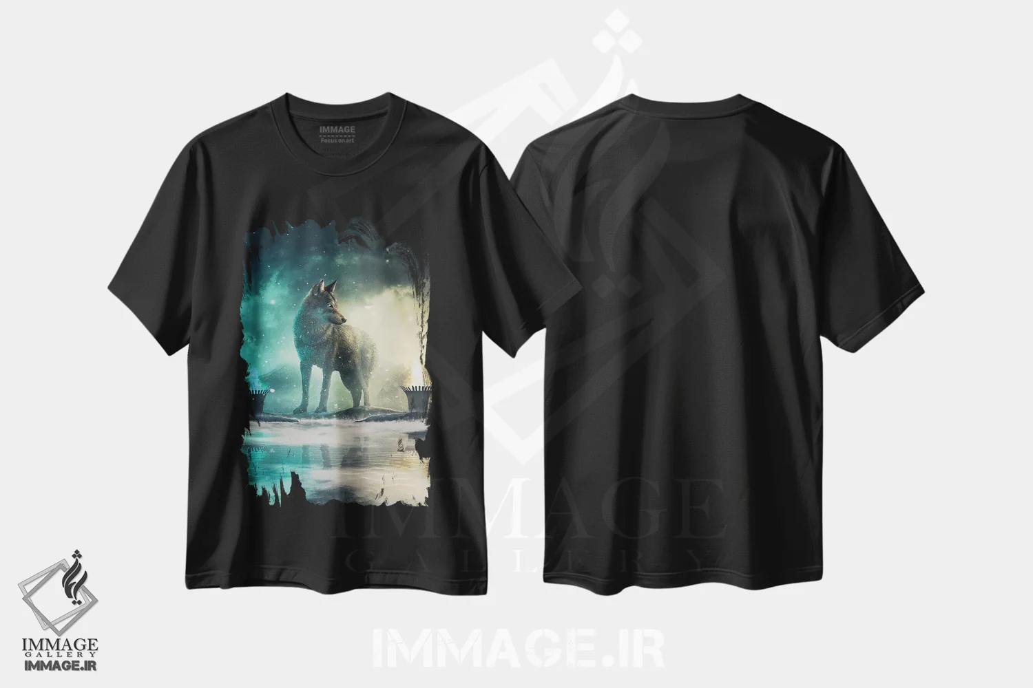 تیشرت مشکی طرح دار گرگ تنها، دکوراسیون جایگزین اثر آدام کازینز | فروشگاه ایماژ