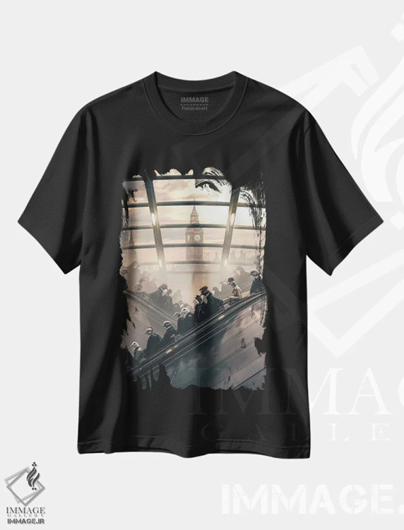 تیشرت مشکی طرح دار بازگشت به کار، هنر دیجیتال اثر آدام کازینز | فروشگاه ایماژ