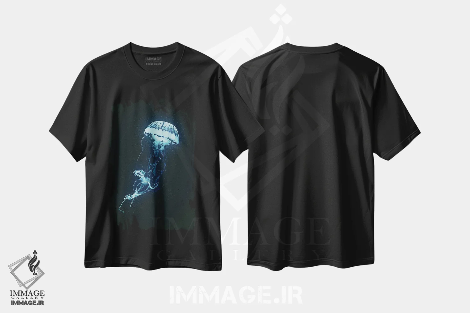 تیشرت مشکی طرح دار عروس دریایی نئونی، دکور ساحلی اثر آدام کازینز | immage.ir