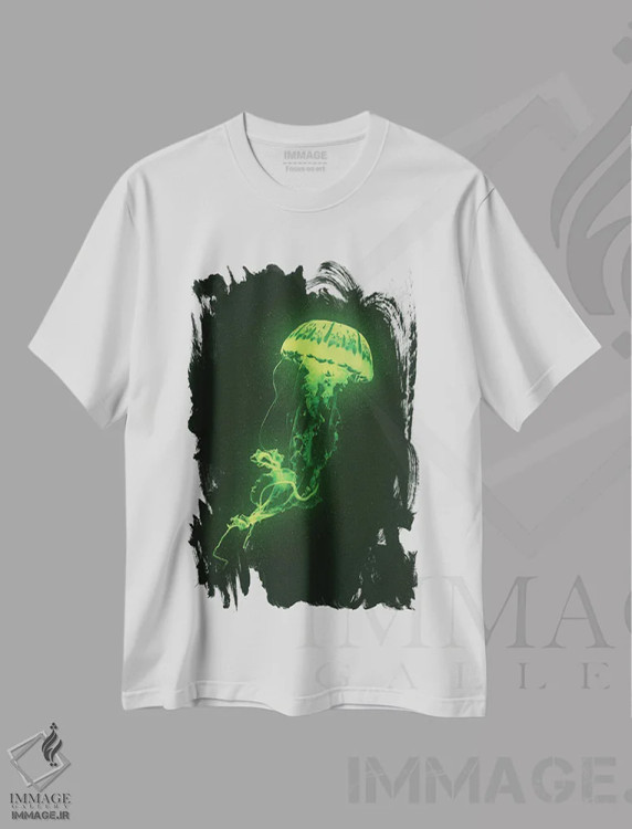 تیشرت سفید طرح دار عروس دریایی نئونی، دکور ساحلی اثر آدام کازینز | فروشگاه ایماژ