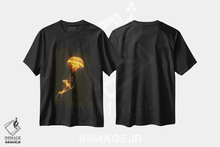 تیشرت مشکی طرح دار عروس دریایی نئونی، دکور ساحلی اثر آدام کازینز | فروشگاه ایماژ