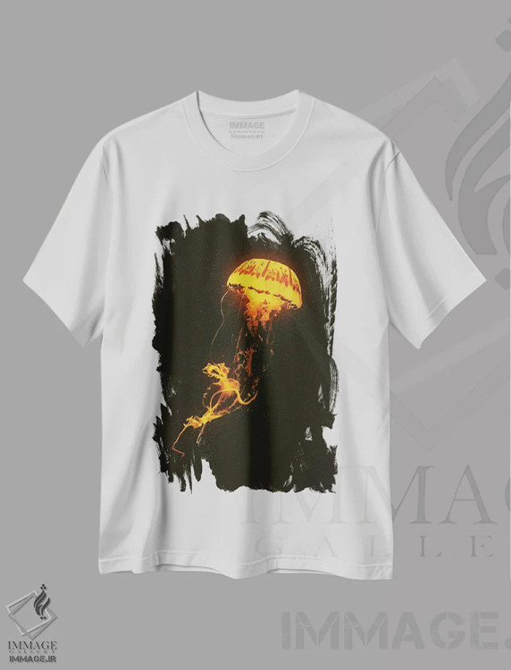 تیشرت سفید طرح دار عروس دریایی نئونی، دکور ساحلی اثر آدام کازینز | immage.ir