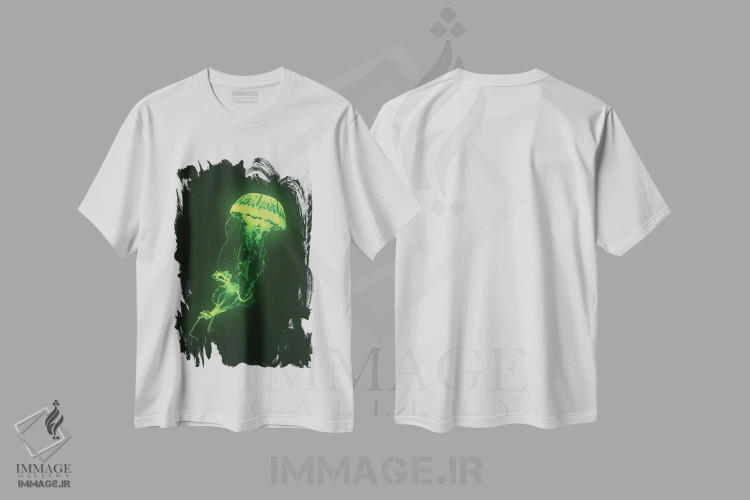 تیشرت سفید طرح دار عروس دریایی نئونی، دکور ساحلی اثر آدام کازینز | فروشگاه ایماژ