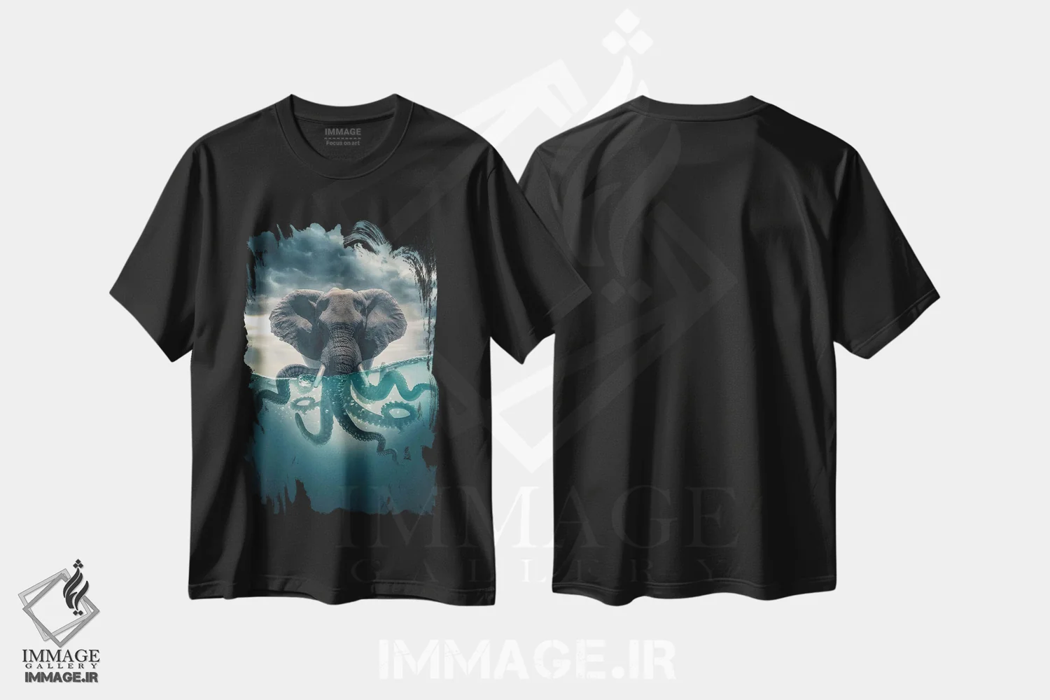 تیشرت مشکی طرح دار اختاپوس-فیل، دکوراسیون جایگزین اثر آدام کازینز | immage.ir