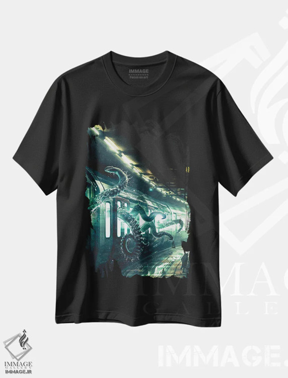 تیشرت مشکی طرح دار اختاپوس سوار مترو، دکوراسیون جایگزین اثر آدام کازینز | immage.ir
