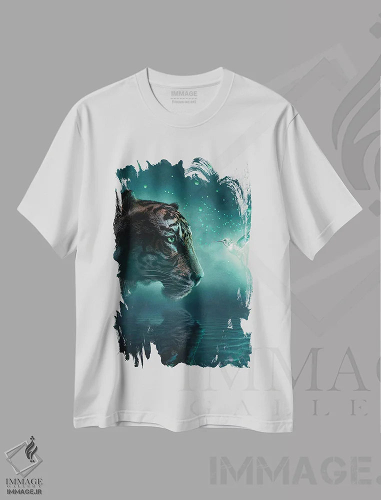 تیشرت سفید طرح دار سال ببر، هنر دیجیتال اثر آدام کازینز | فروشگاه ایماژ