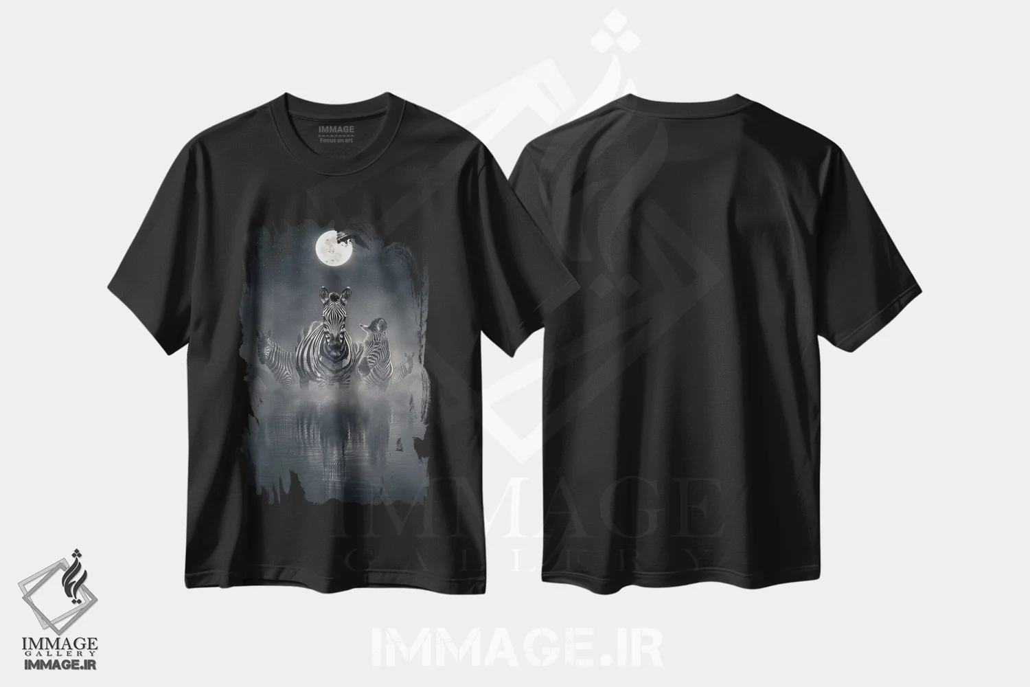 تیشرت مشکی طرح دار گورخرها در شب، دکوراسیون جایگزین اثر آدام کازینز | فروشگاه ایماژ