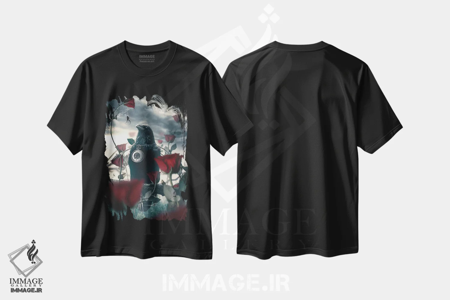 تیشرت مشکی طرح دار کلاغ و گل رز، دکوراسیون جایگزین اثر آدام کازینز | immage.ir