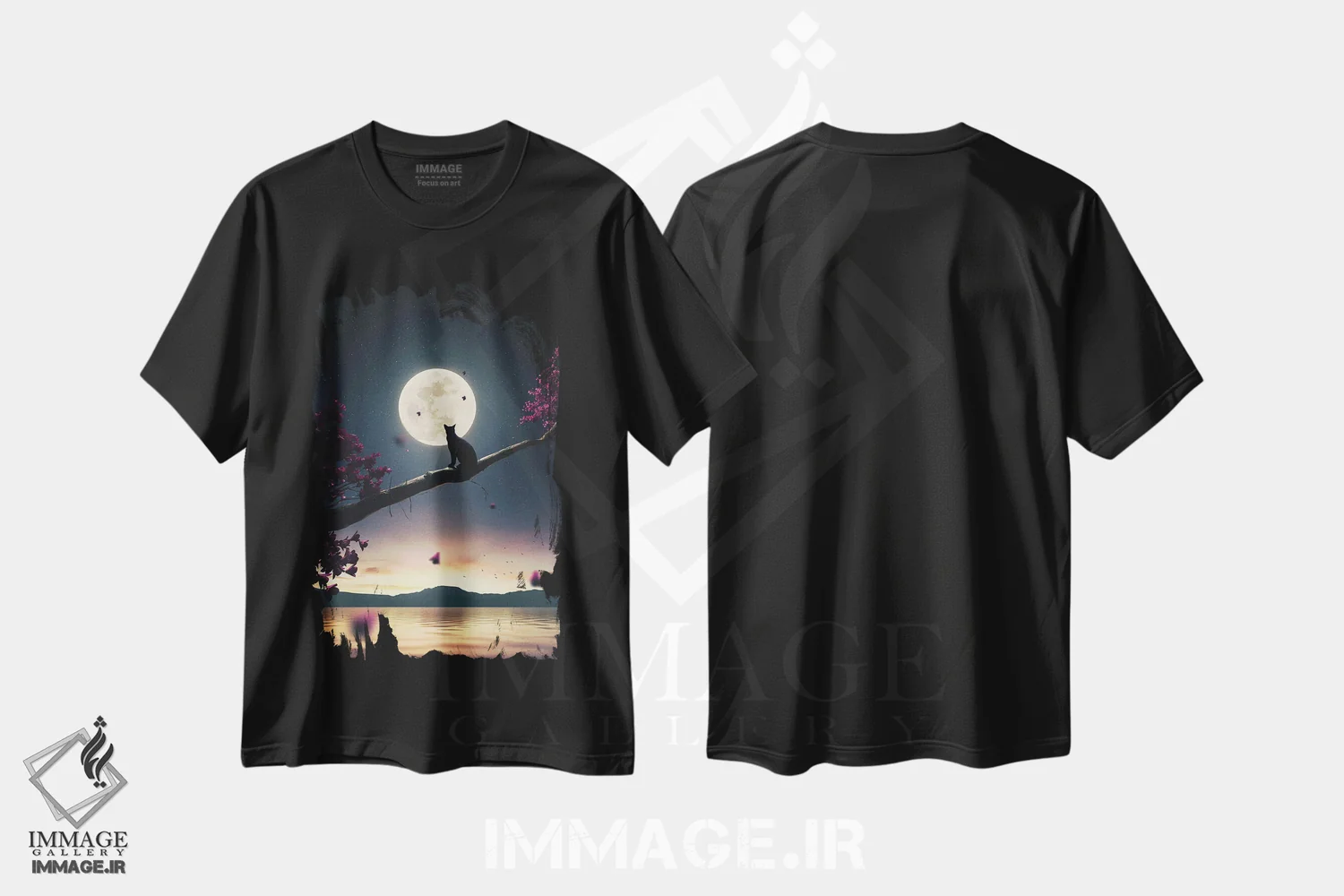 تیشرت مشکی طرح دار گربه سیاه و ماه، هنر دیجیتال اثر آدام کازینز | فروشگاه ایماژ