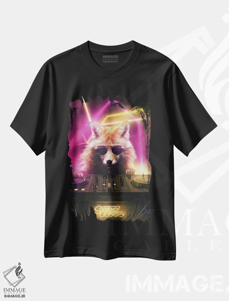 تیشرت مشکی طرح دار روباه دی جی، هنر دیجیتال اثر آدام کازینز | فروشگاه ایماژ