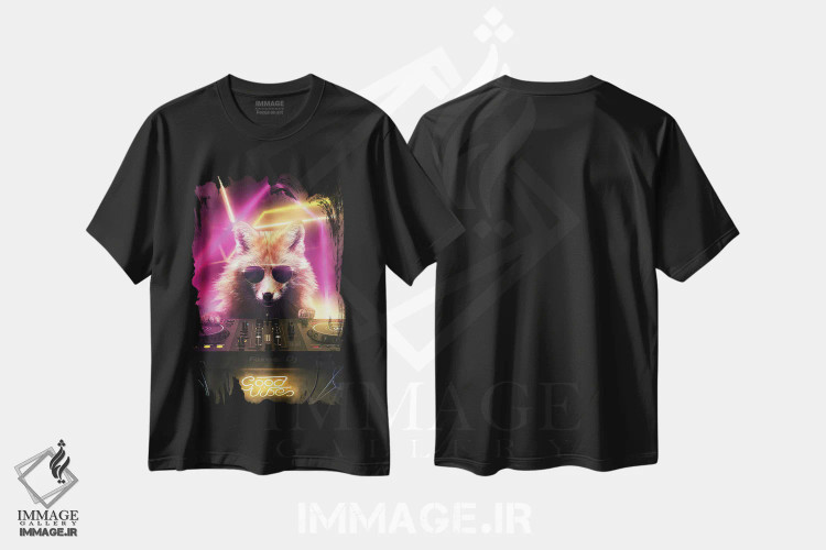 تیشرت مشکی طرح دار روباه دی جی، هنر دیجیتال اثر آدام کازینز | فروشگاه ایماژ
