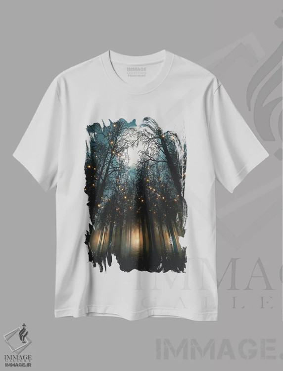 تیشرت سفید طرح دار شب های مهتابی زیر نور جنگل، دکوراسیون جایگزین اثر آدام کازینز | فروشگاه ایماژ