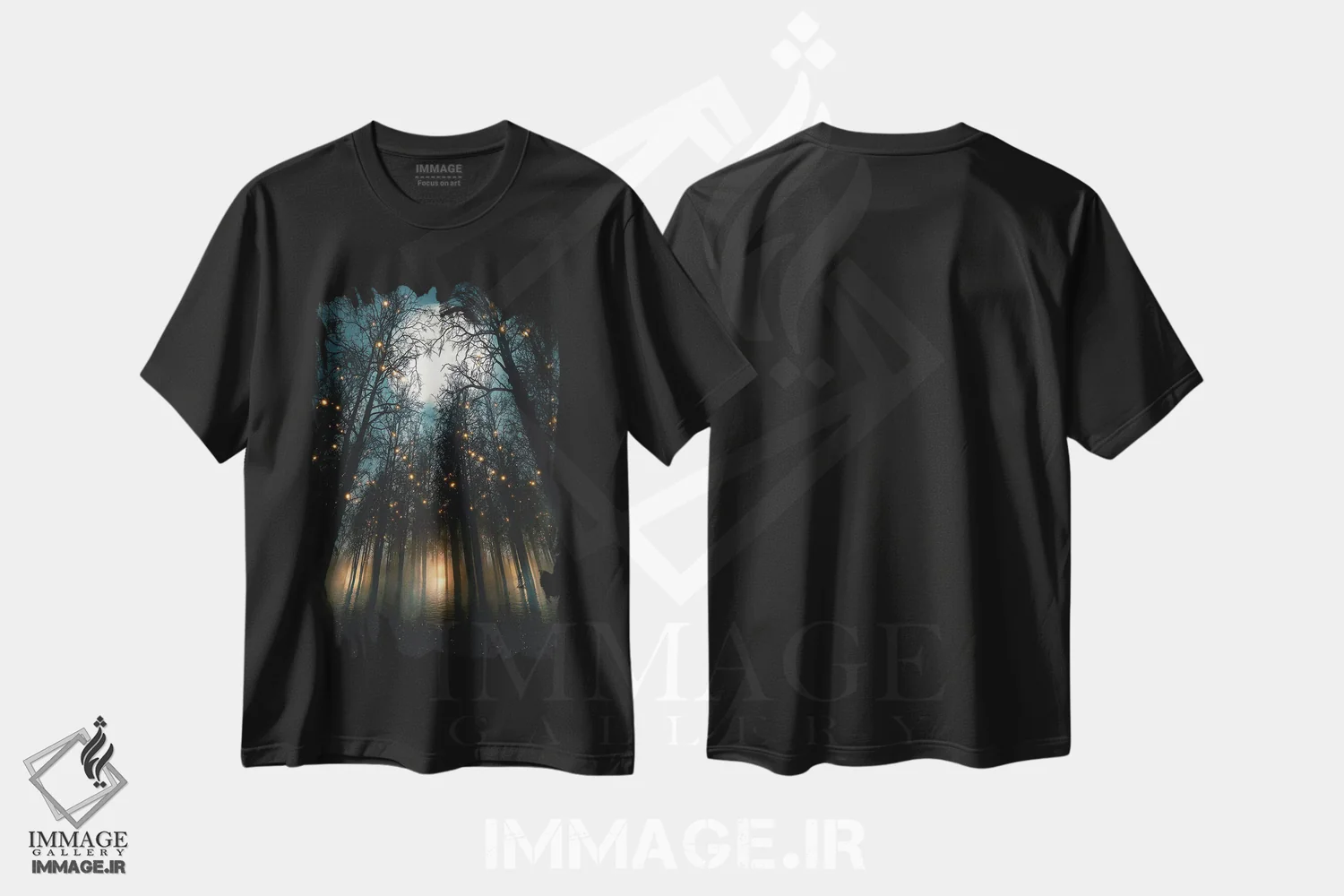 تیشرت مشکی طرح دار شب های مهتابی زیر نور جنگل، دکوراسیون جایگزین اثر آدام کازینز | immage.ir