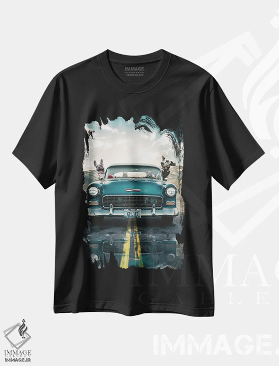 تیشرت مشکی طرح دار سفر تفریحی سگ ها، هنر دیجیتال اثر آدام کازینز | immage.ir