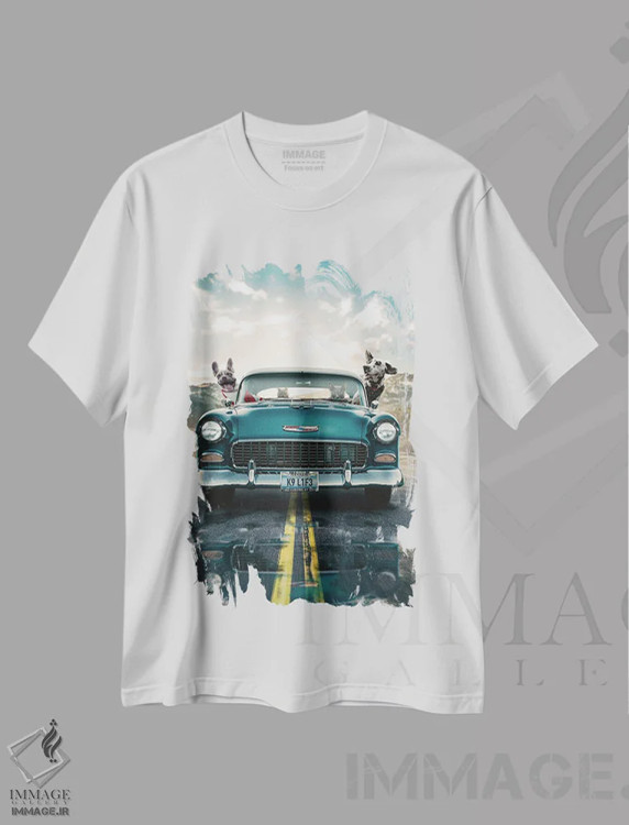 تیشرت سفید طرح دار سفر تفریحی سگ ها، هنر دیجیتال اثر آدام کازینز | فروشگاه ایماژ