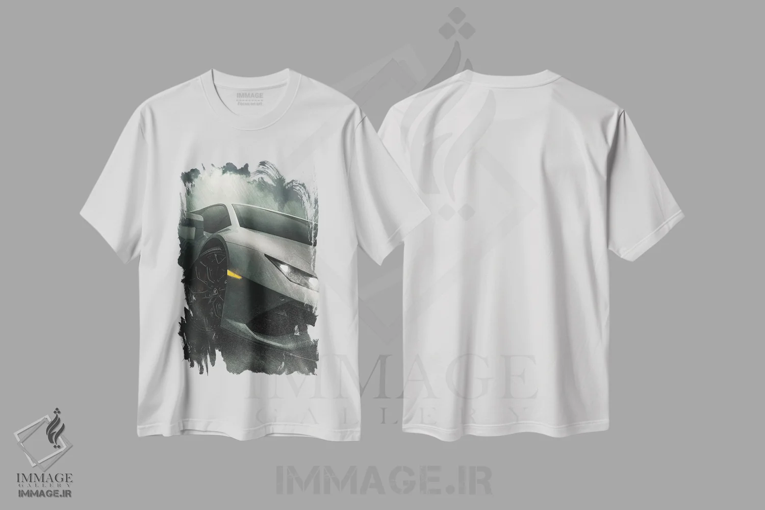 تیشرت سفید طرح دار لامبورگینی زیر باران، هنر دیجیتال اثر آدام کازینز | immage.ir
