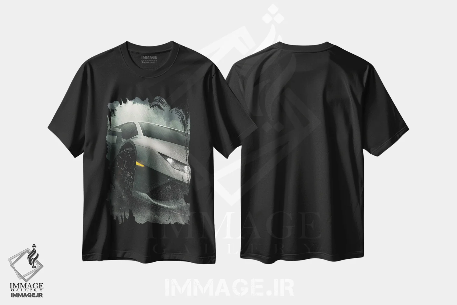 تیشرت مشکی طرح دار لامبورگینی زیر باران، هنر دیجیتال اثر آدام کازینز | فروشگاه ایماژ