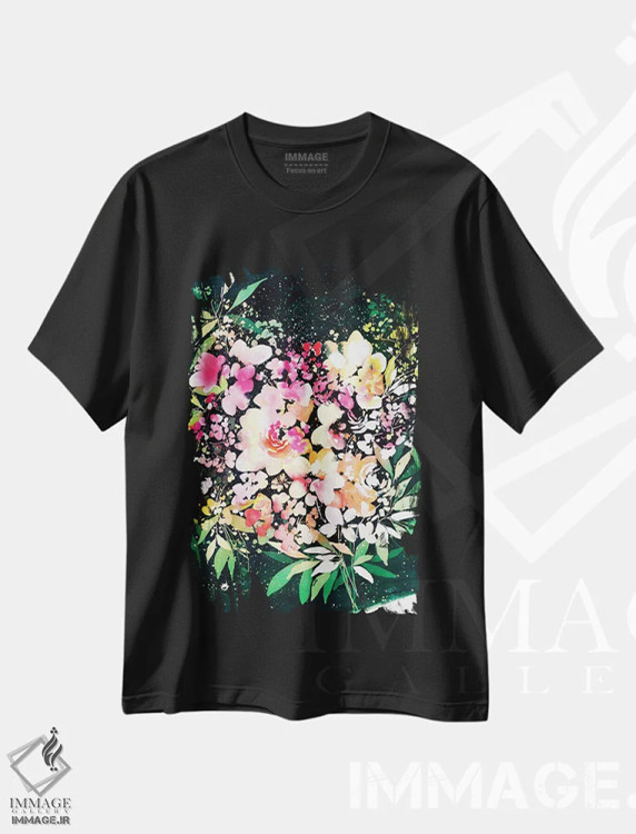 تیشرت مشکی طرح دار قلب شکوفا شونده شبانه، دکور معاصر اثر کریتیو اینگرید | فروشگاه ایماژ