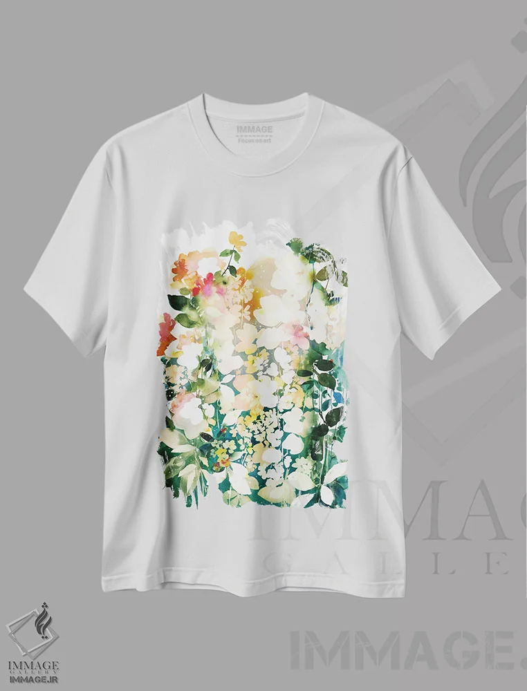 تیشرت سفید طرح دار باغ زرد روح بخش، دکور معاصر اثر کریتیو اینگرید | فروشگاه ایماژ