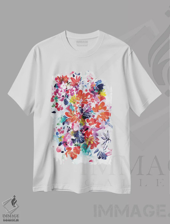تیشرت سفید طرح دار آتش بازی گلی، آبستره اثر کریتیو اینگرید | immage.ir